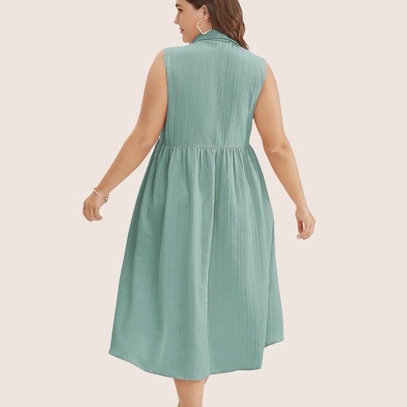 BloomChic Solid Shirt Collar Ruffle Pocket High Low Hem Button Up Dress - Picture 2 of 4